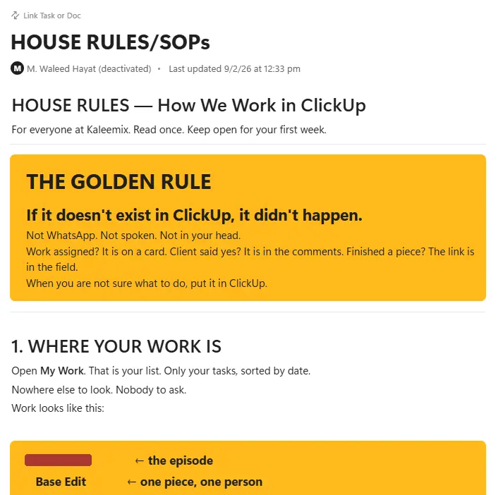 House rules and SOPs page